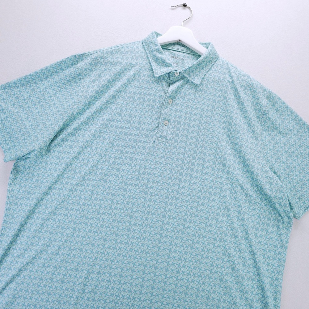 Johnnie-O Mens XXL Performance Polo Shirt Blue Geometric Floral Print Stretch
